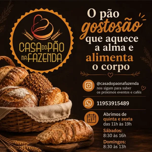 Arte com os horários da Casa do Pão na Fazenda